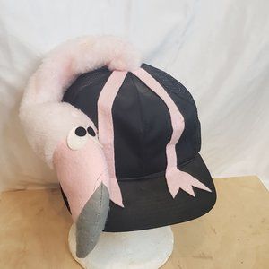 Vintage Flamingo Trucker Hat 3D Plush 1986 Perspectics Made In Korea